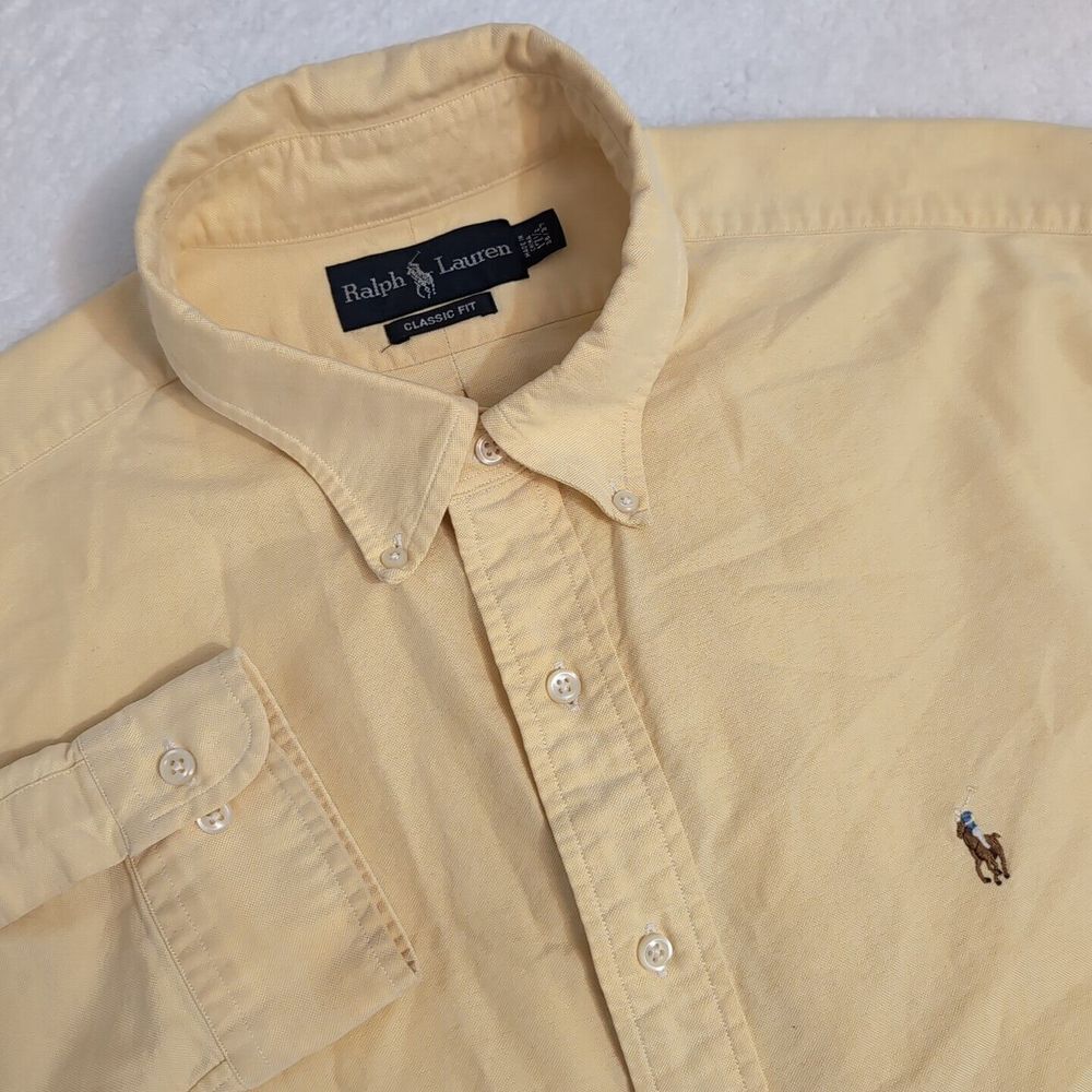 Ralph Lauren Mens Classic Fit Long Sleeve Button Down 17.5 37 Yellow Flesh Pony